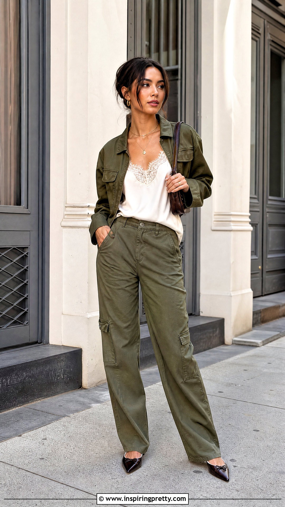 Silk Lace Cami Top With Cargo Pants - 20 silk cami top with lace outfit ideas