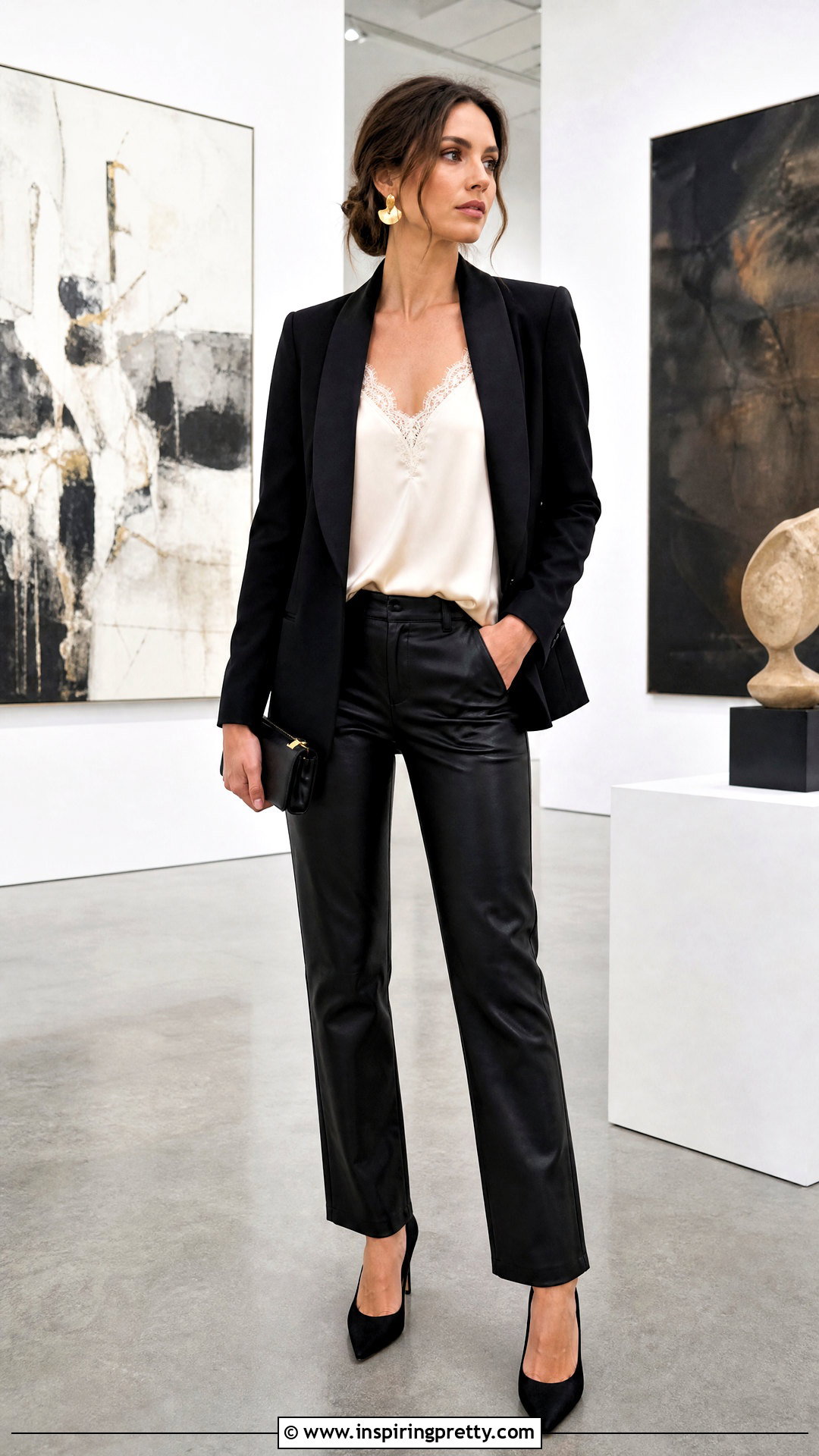 Silk Lace Cami Top With Leather Pants - 20 silk cami top with lace outfit ideas
