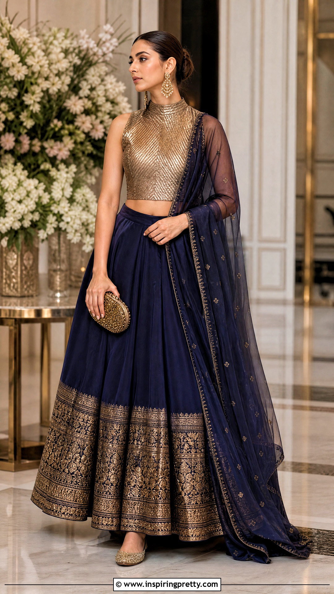 Silk Lehenga Skirt And High Neck Blouse Outfit - 50 traditional skirt and top outfit ideas