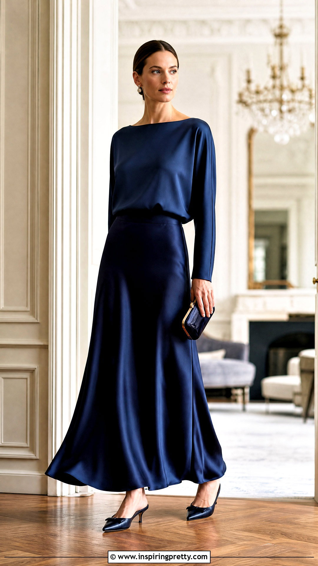 Silk Long Skirt With Boat Neck Blouse - 50 long skirt top designs
