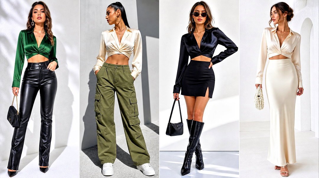 20 Silk Long Sleeve Crop Top Outfit Ideas for Chic Nights Out