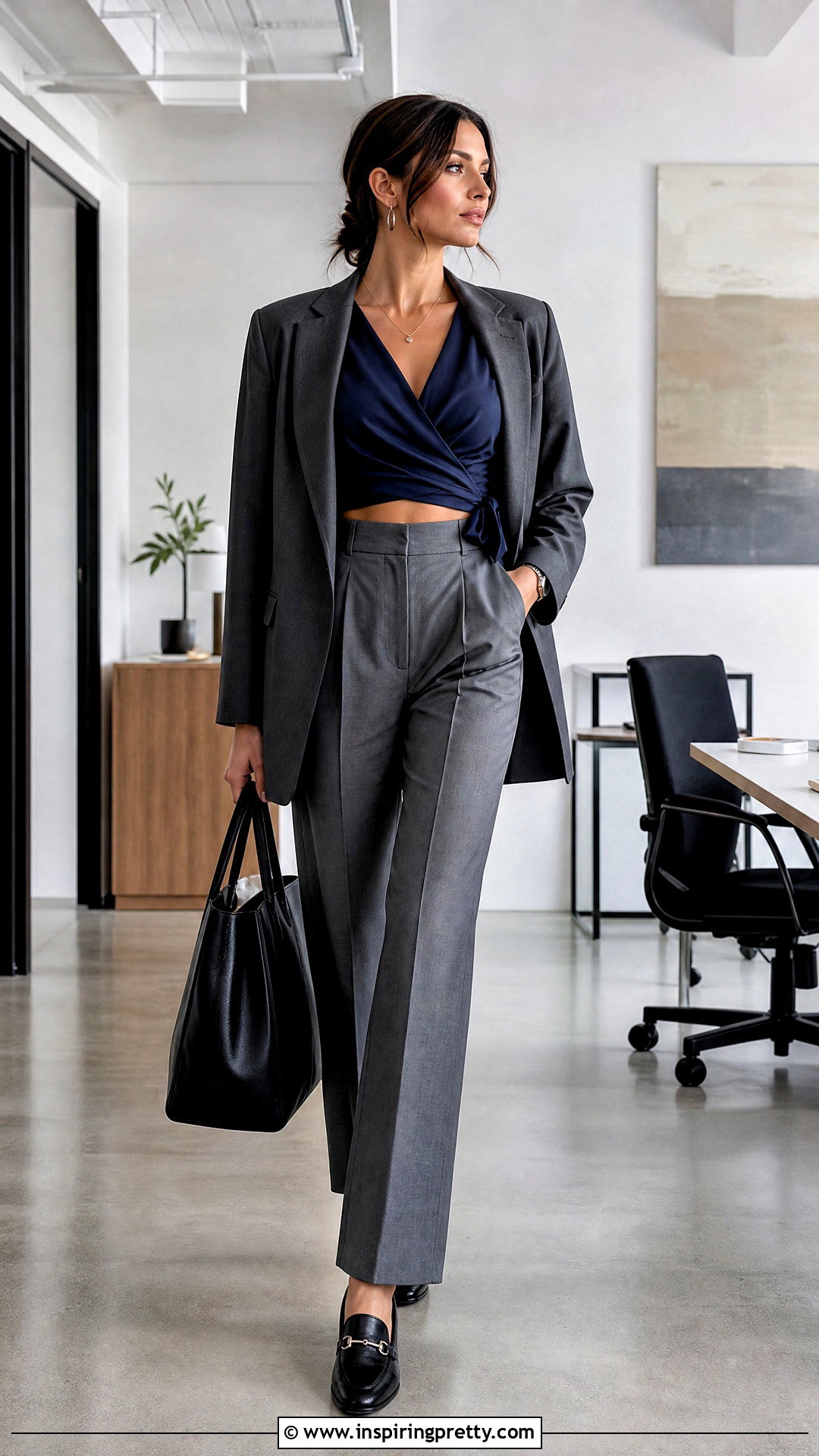 Silk Long Sleeve Crop Top With Tailored Suit Pants - 20 silk long sleeve crop top outfit ideas