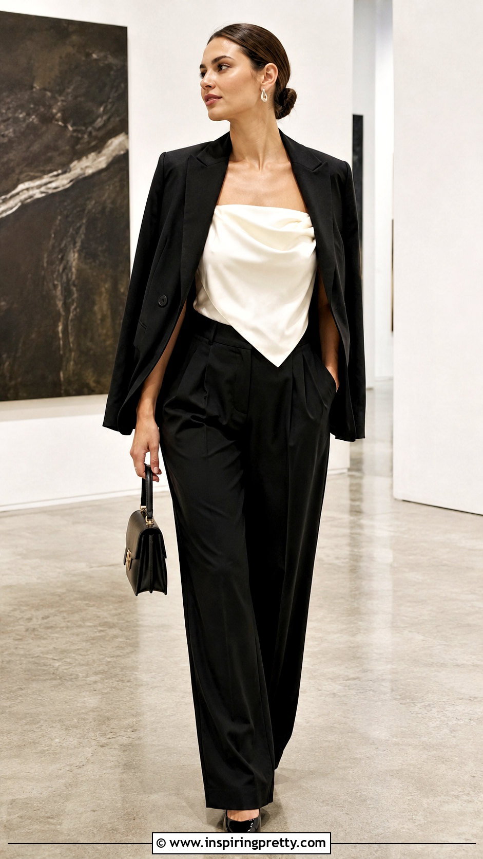 Silk Napkin Top With Tailored Pants - 20 nappy top outfit ideas