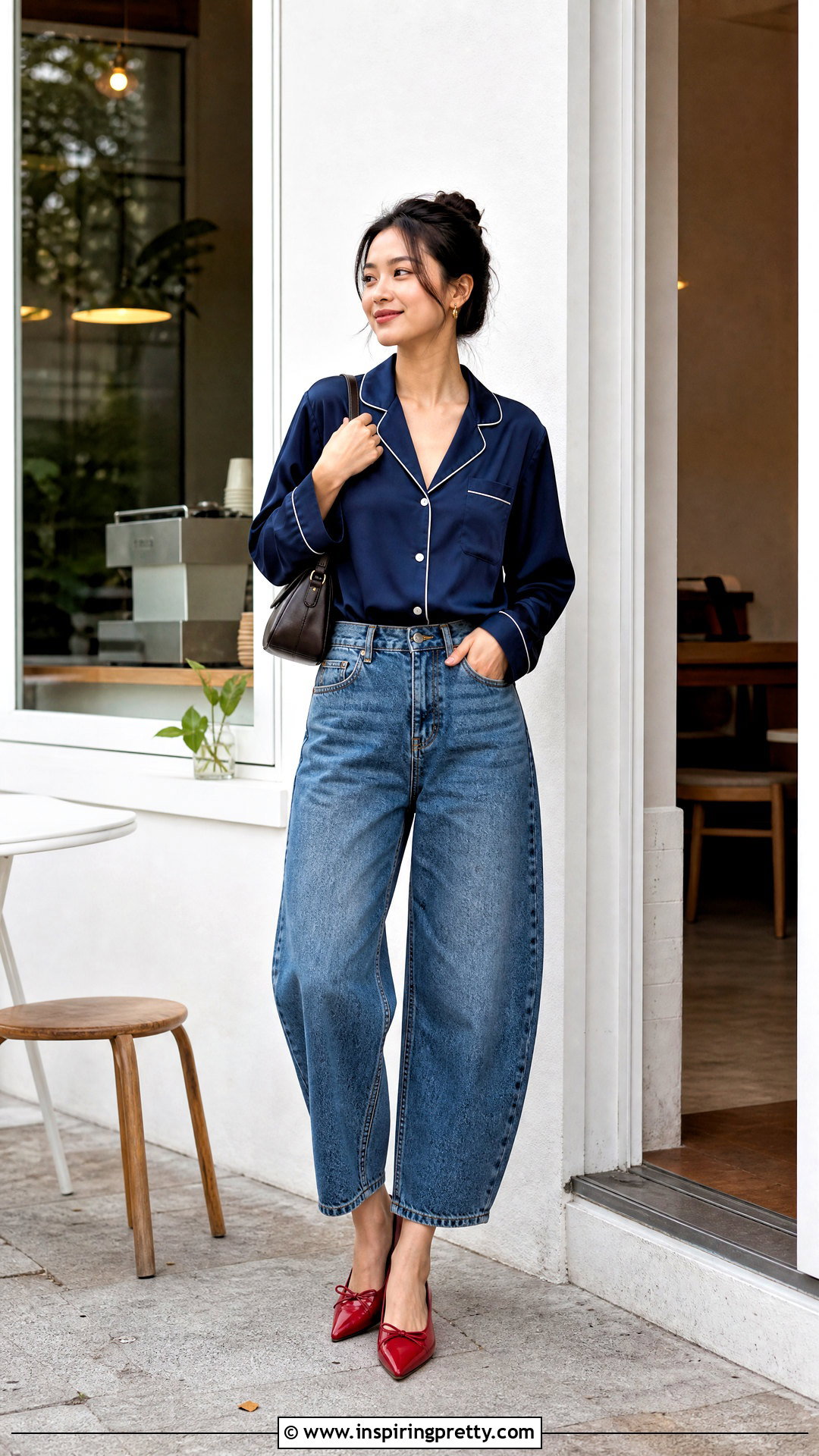 Silk Pyjama Top With Barrel Jeans - 25 silk pyjama top outfit ideas
