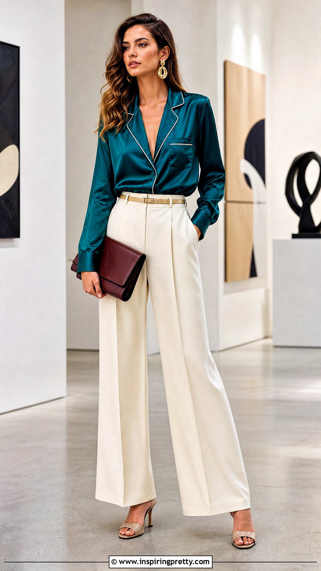 Silk Pyjama Top With Wide Leg Trousers - 25 silk pyjama top outfit ideas