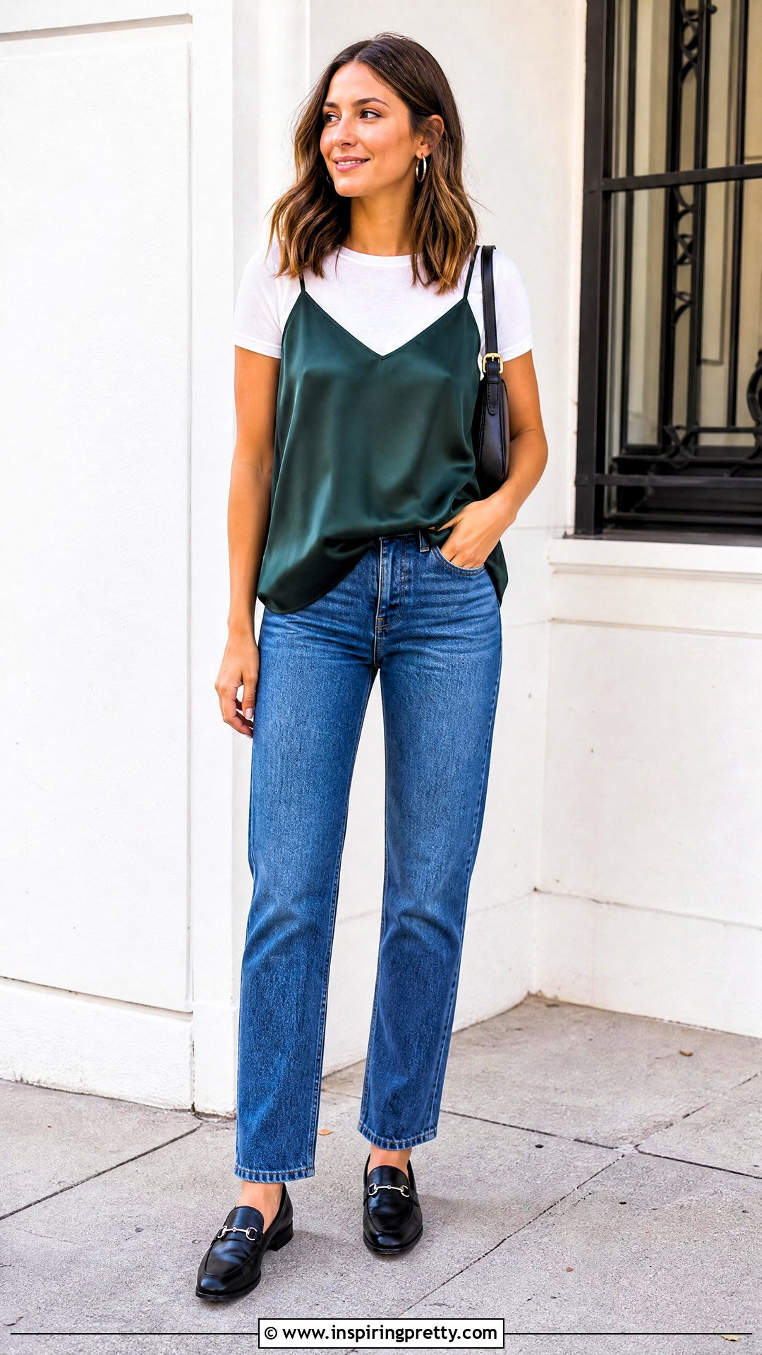 Silk Satin Tank Top Over A Fitted T Shirt - 20 silk satin tank top outfit ideas