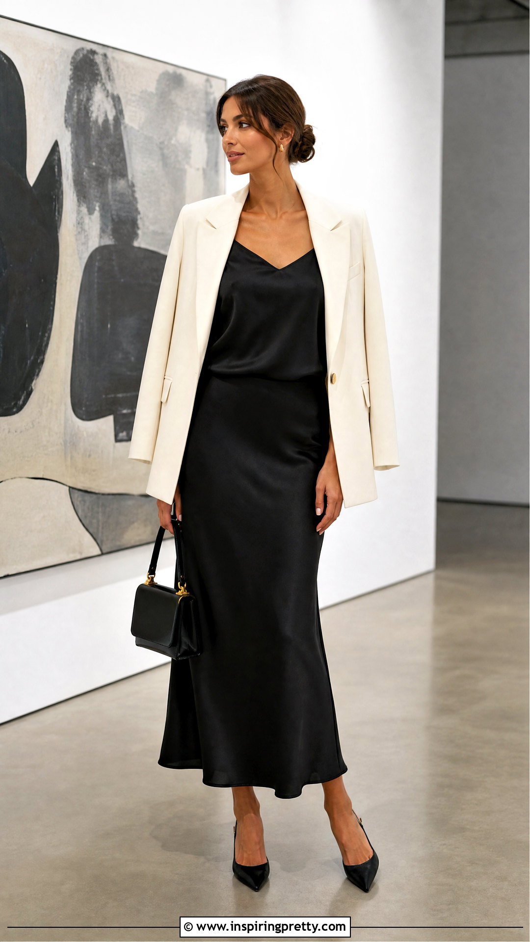 Silk Satin Tank Top With A Slip Skirt And Blazer - 20 silk satin tank top outfit ideas