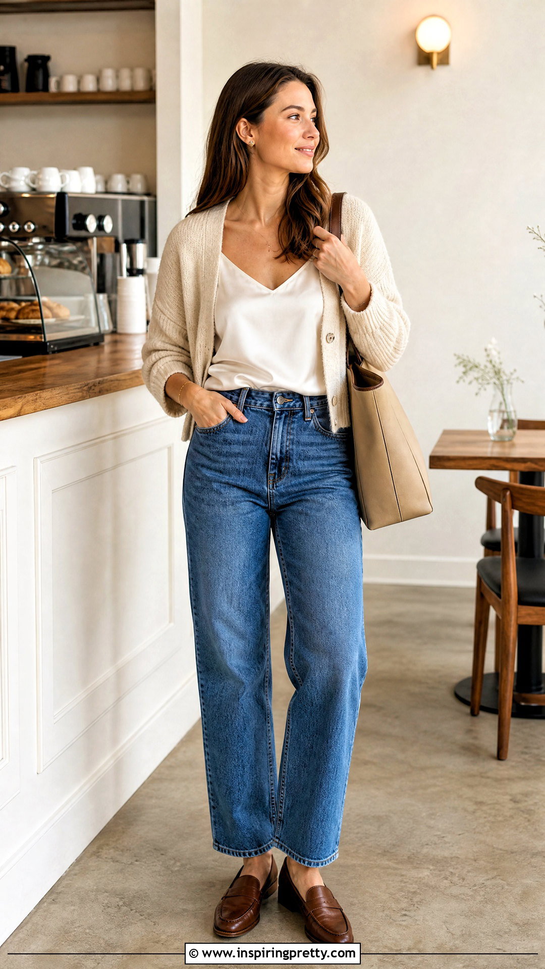 Silk Satin Tank Top With Cardigan And Jeans - 20 silk satin tank top outfit ideas