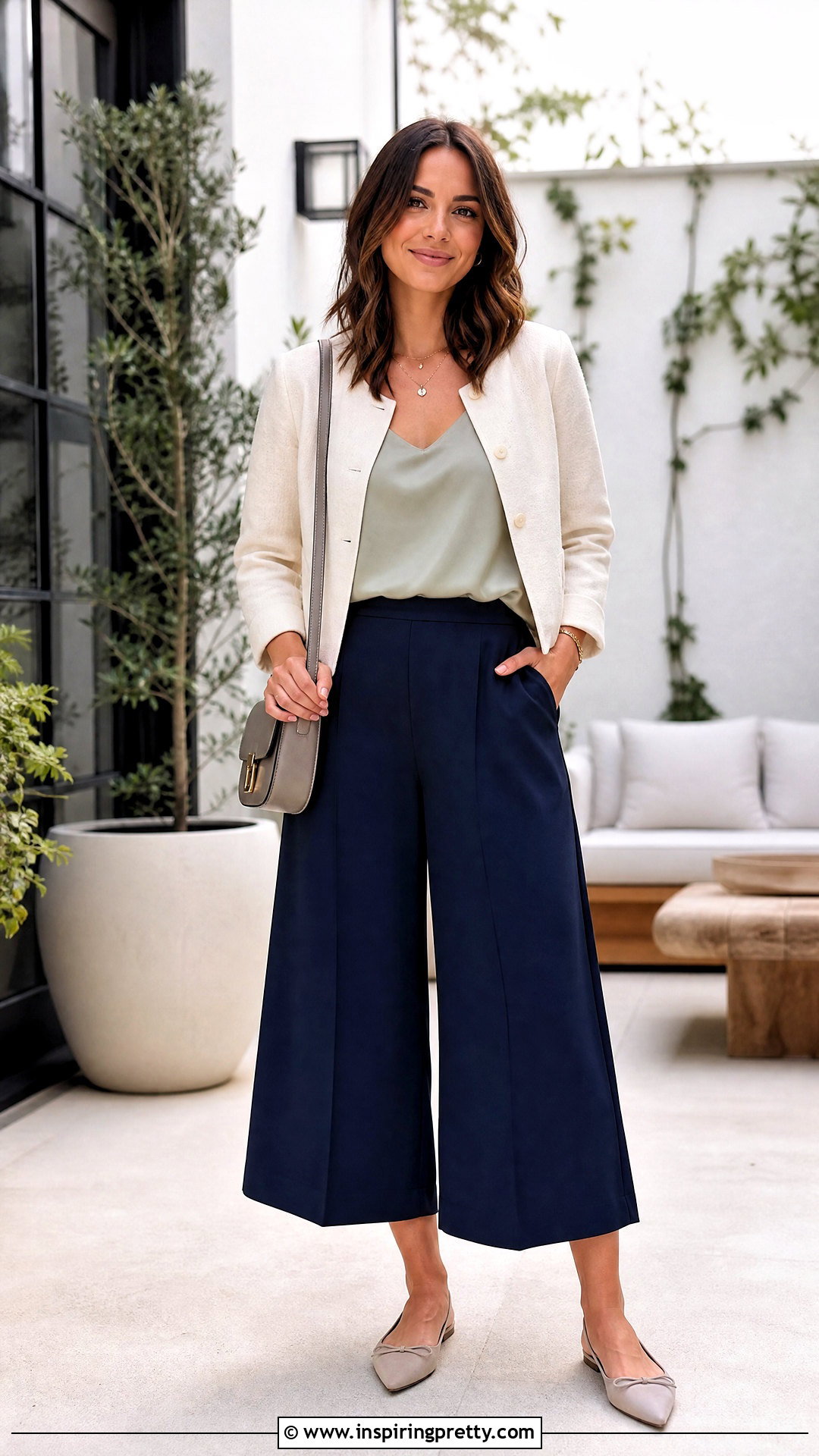 Silk Satin Tank Top With Culottes And Flats - 20 silk satin tank top outfit ideas