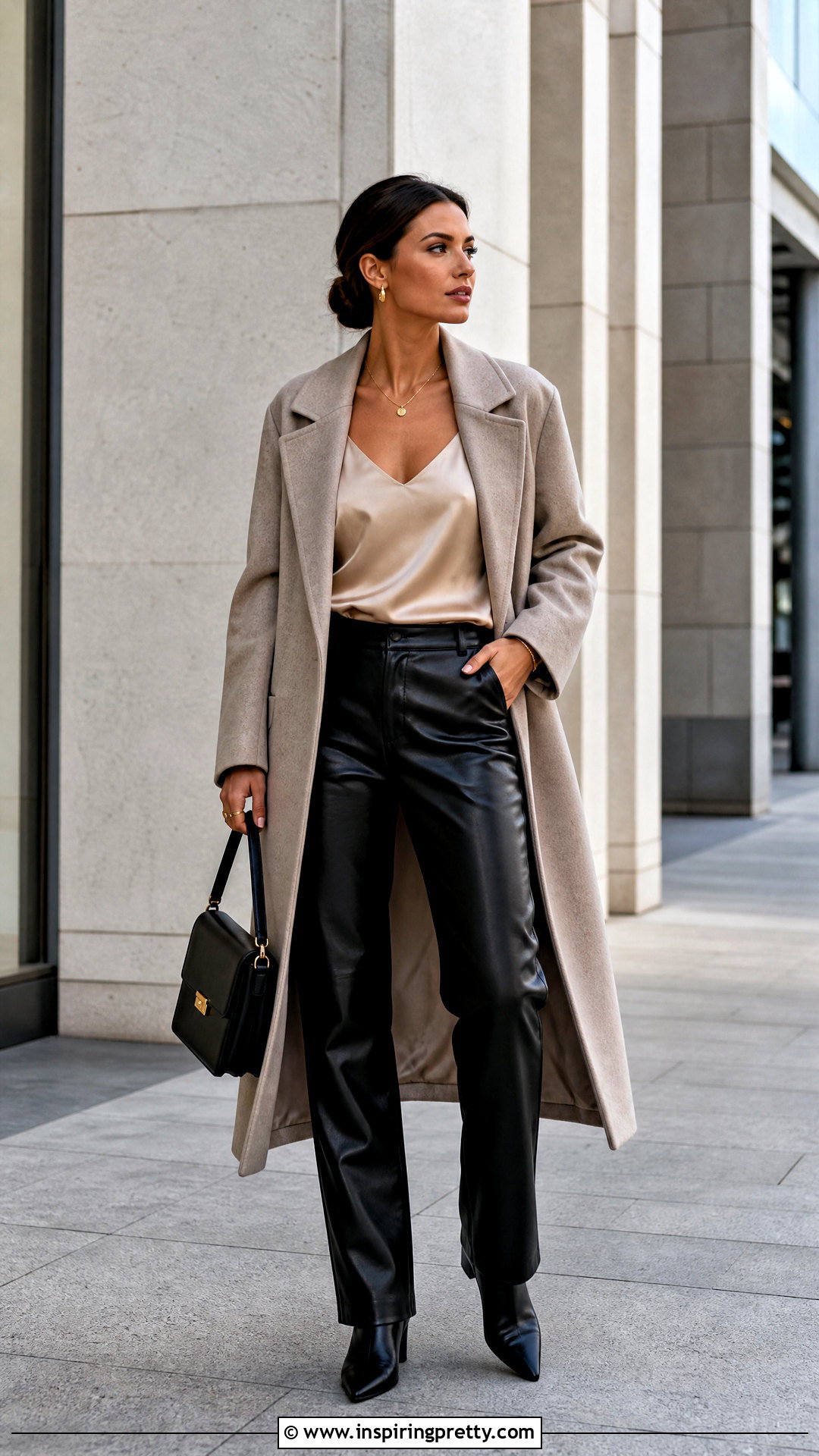 Silk Satin Tank Top With Faux Leather Pants - 20 silk satin tank top outfit ideas