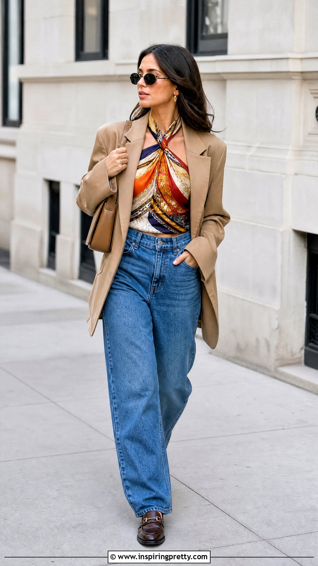 Silk Scarf Top With Blazer And Jeans - 50 Silk Scarf Top outfit ideas
