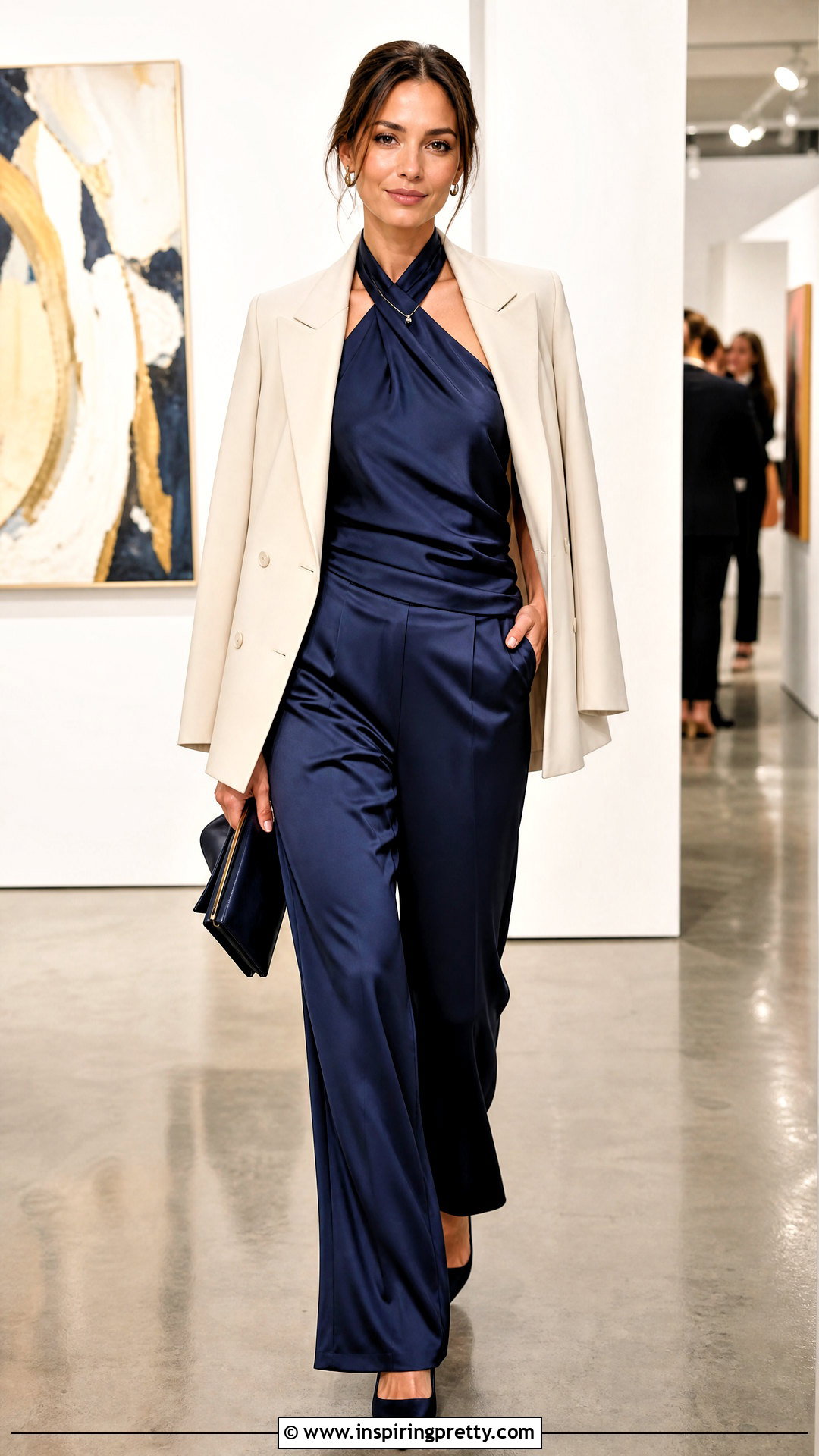 Silk Scarf Top With Satin Pants - 50 scarf top outfit ideas