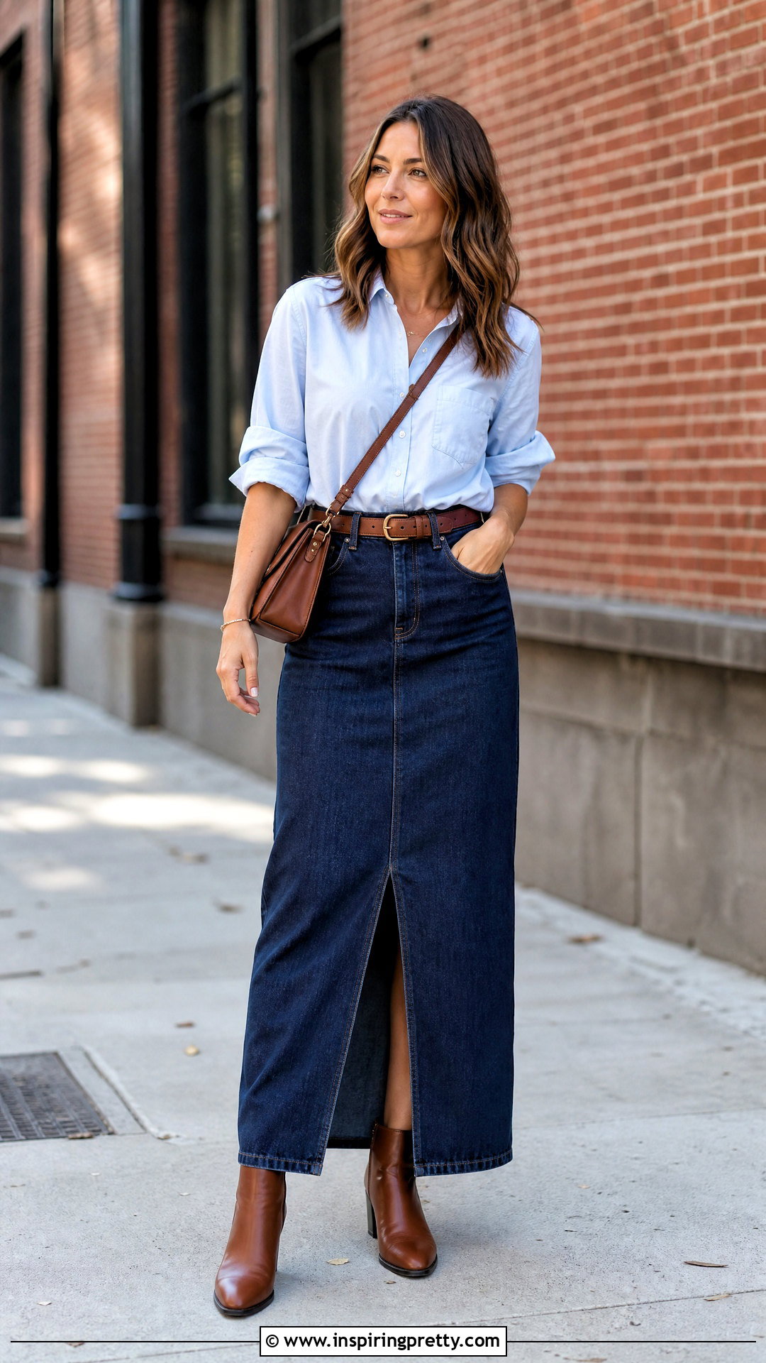 Silk Shirt With Denim Maxi Skirt - 20 Dress Silk Top outfit ideas
