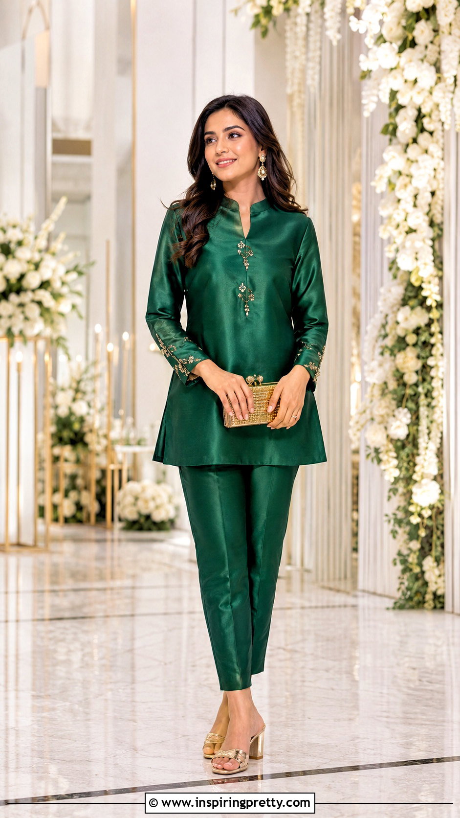 Silk Short Kurti With Pants And Block Heels - 50 short kurti top outfit ideas