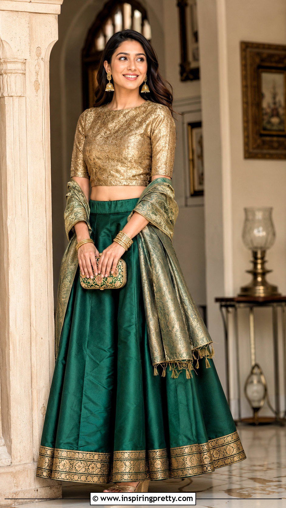 Silk Skirt With Brocade Crop Top - 20 skirt with crop top indian outfit ideas