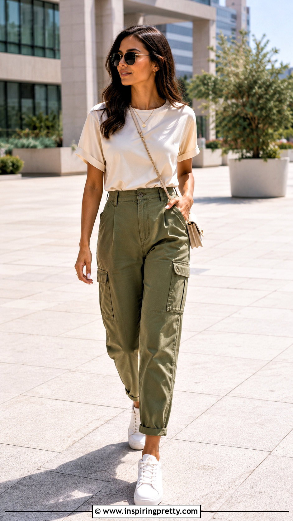 Silk T Shirt With Cargo Pants - 50 silk top outfit ideas