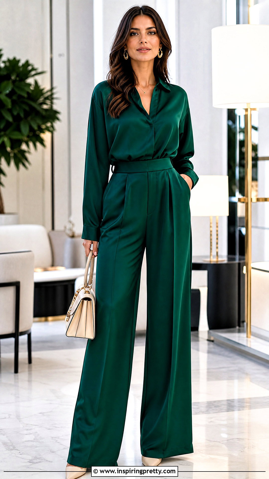 Silk Top With Matching Wide Leg Pants - 50 silk tops outfit ideas