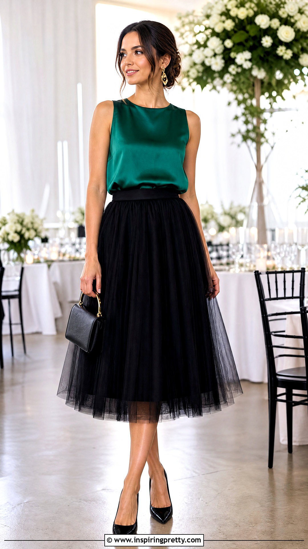 Silk Top With Tulle Midi Skirt - 50 silk tops outfit ideas