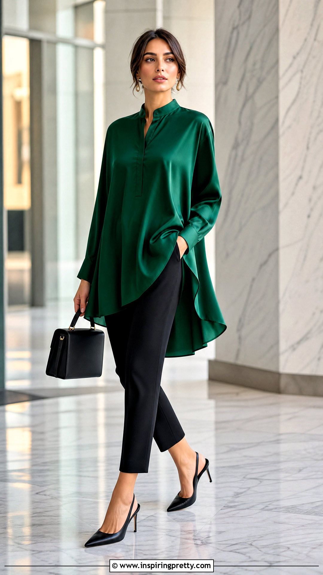 Silk Tunic Top With Cropped Cigarette Pants And Heels - 20 pants to wear with tunic tops outfit ideas