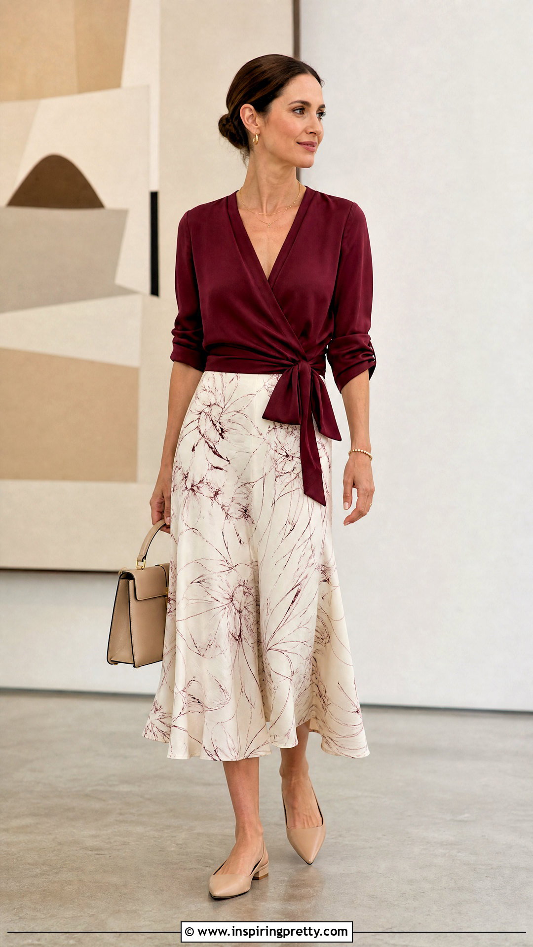 Silk Wrap Top With Midi Skirt - 20 Dress Silk Top outfit ideas