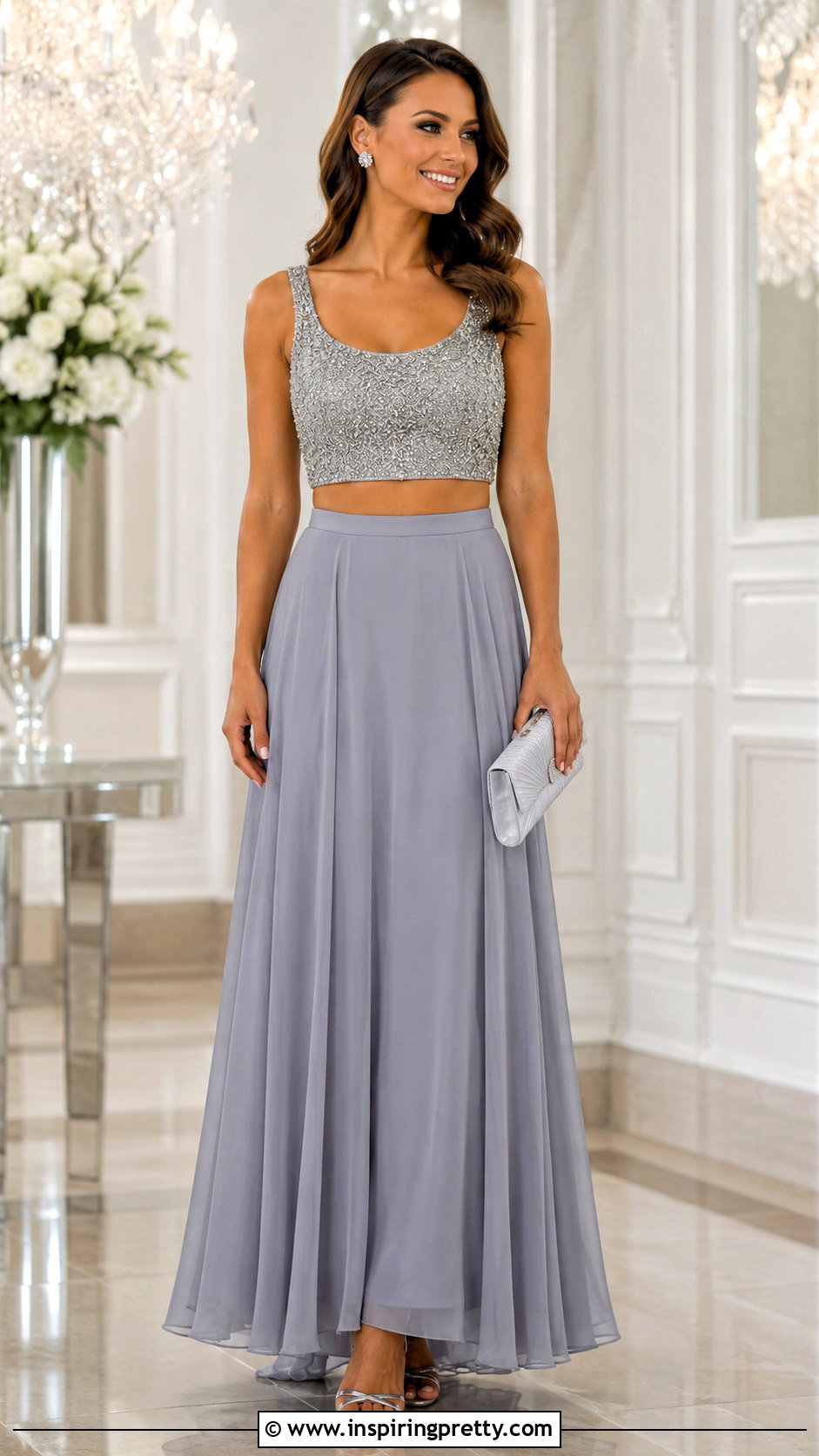 Silver Beaded Crop Top Bridesmaid Dress - 25 Crop Top Bridesmaid Dress outfit ideas