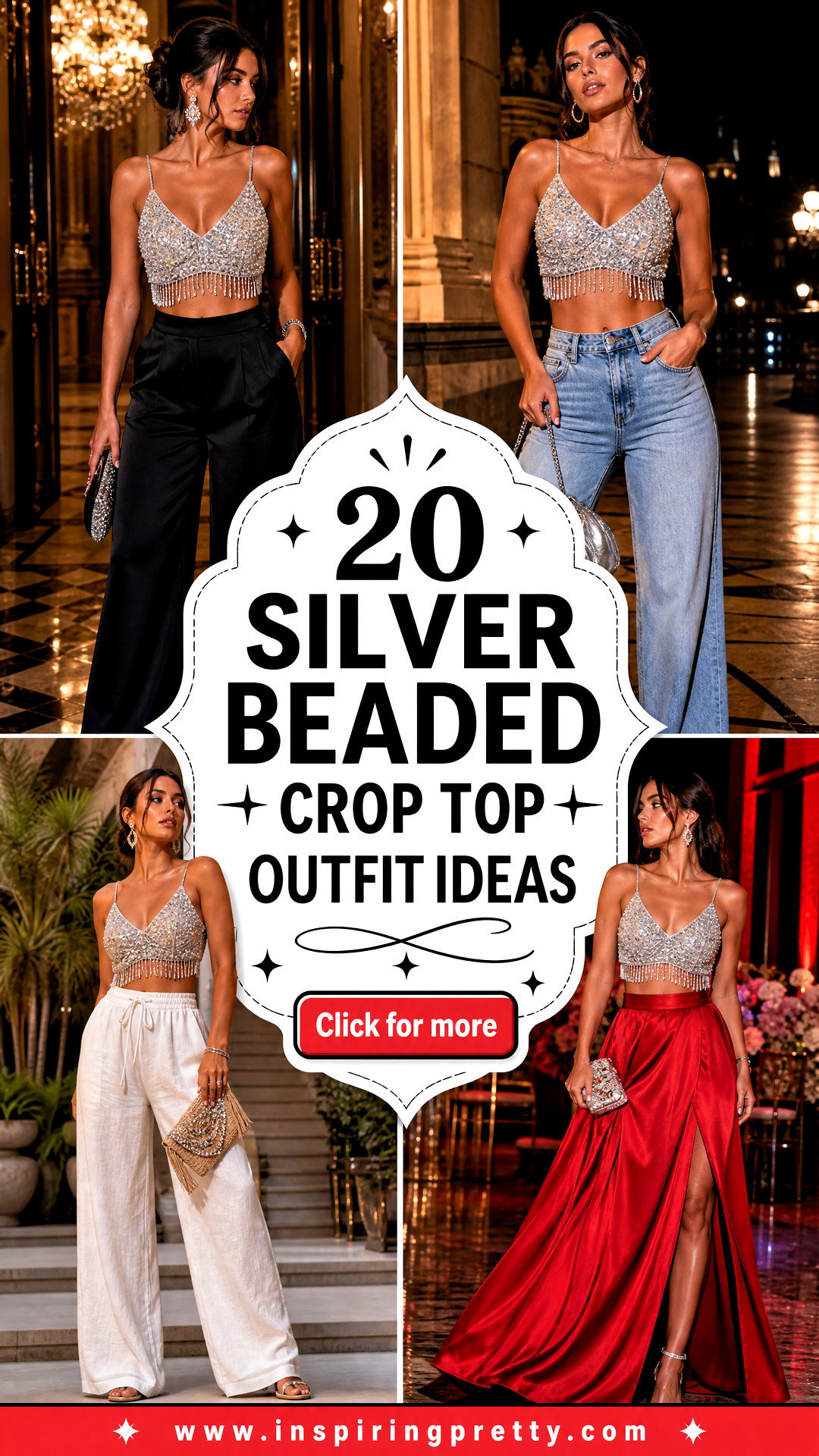 20 Silver Beaded Crop Top Outfit Ideas for Glamorous Events - 20 Silver Beaded Crop Top Outfit Ideas for Glamorous Events