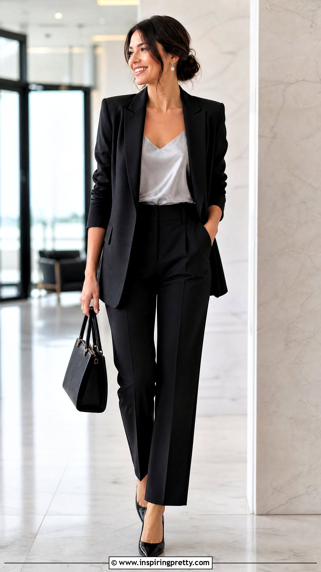 Silver Camisole With Black Suit - 50 silver top outfit ideas