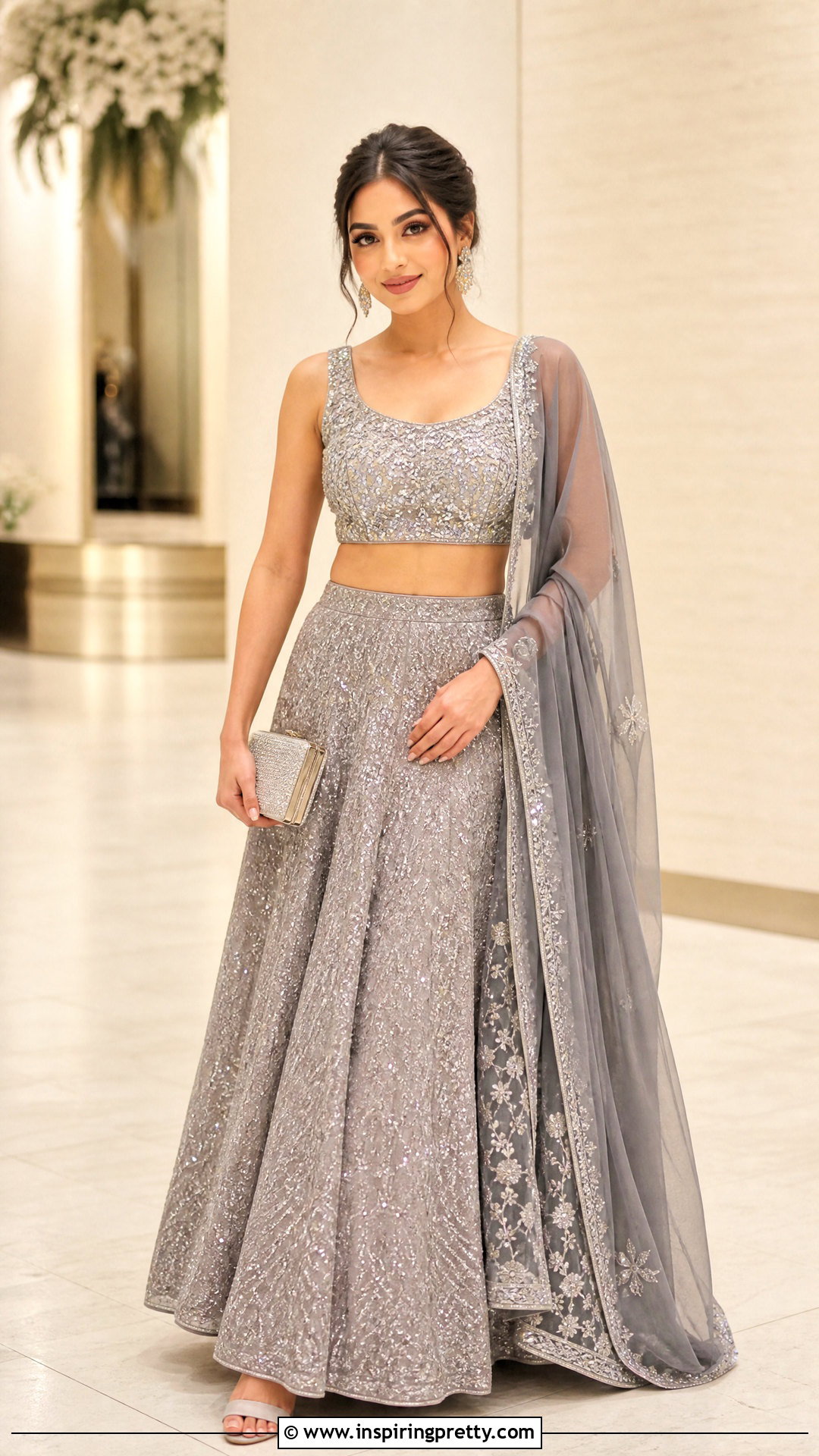 Silver Crop Top Lehenga - 50 crop top lehenga outfit ideas