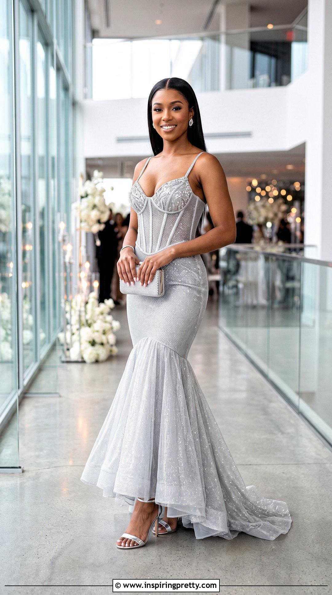 Silver Glitter Corset Top Fitted Prom Dress Outfit - 20 corset top fitted prom dress outfit ideas