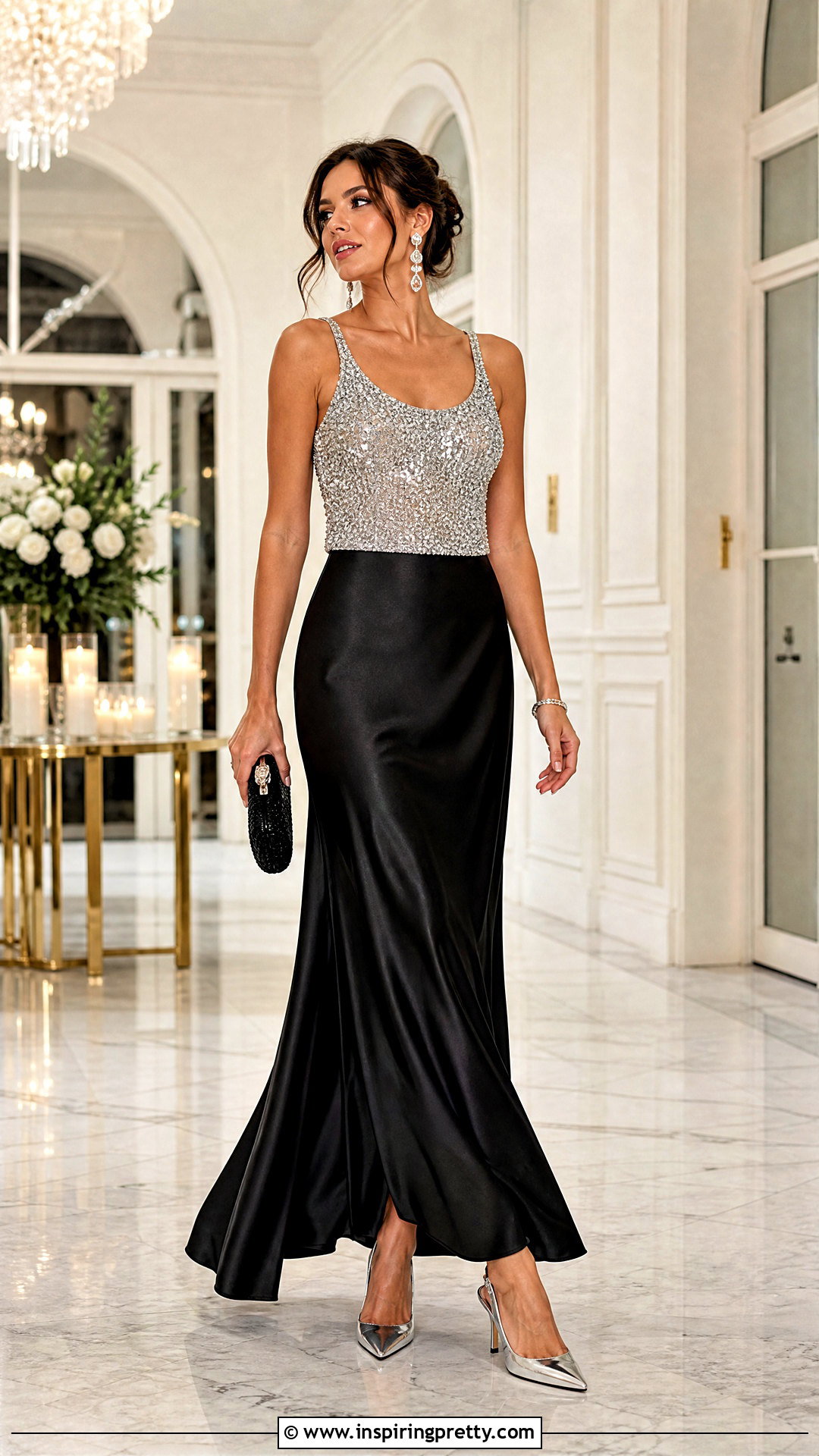 Silver Rhinestone Tank With Satin Maxi Skirt - 20 silver new years tops