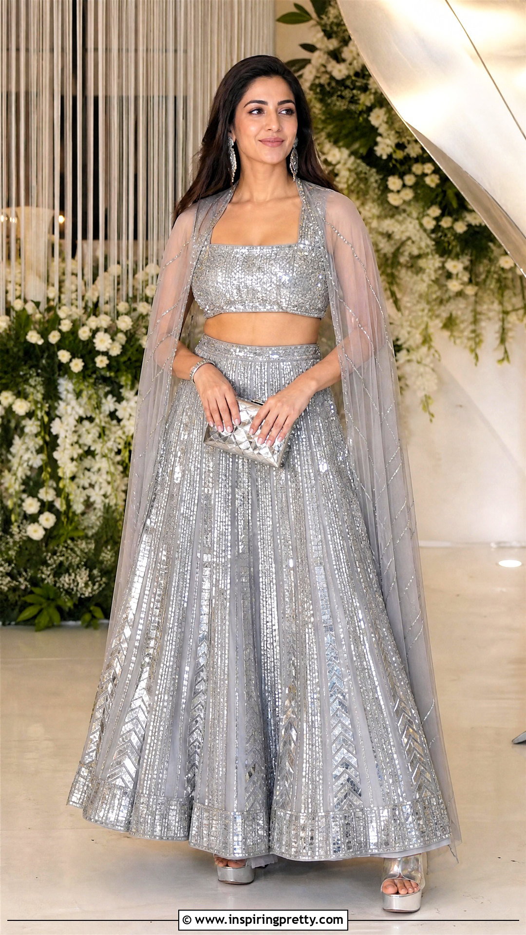 Silver Sequin Crop Top Lehenga - 50 crop top lehenga designs