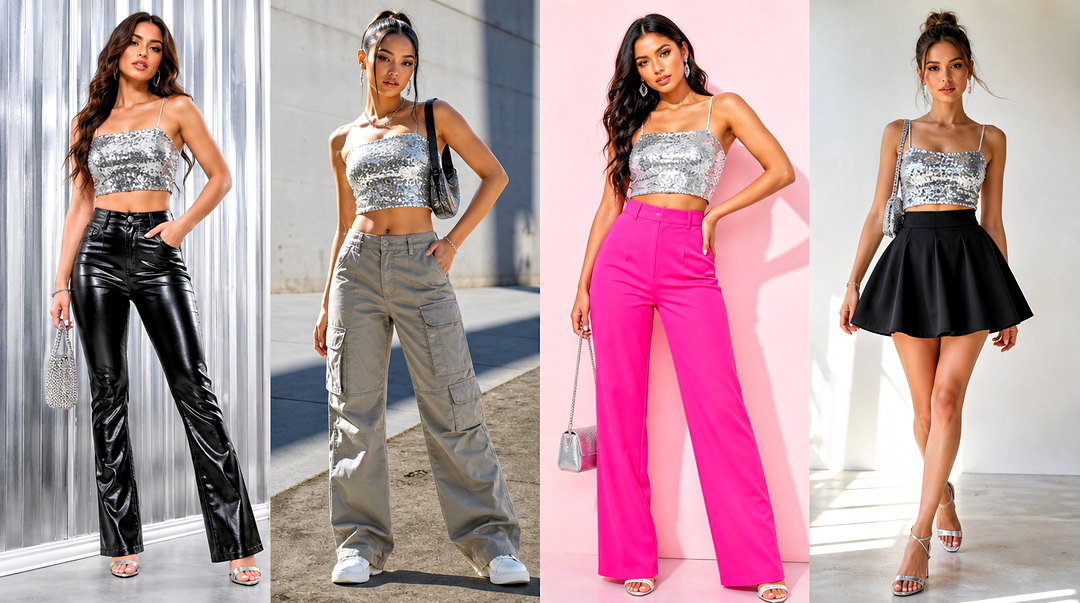 25 Silver Sequin Crop Top Outfit Ideas for Party Season
