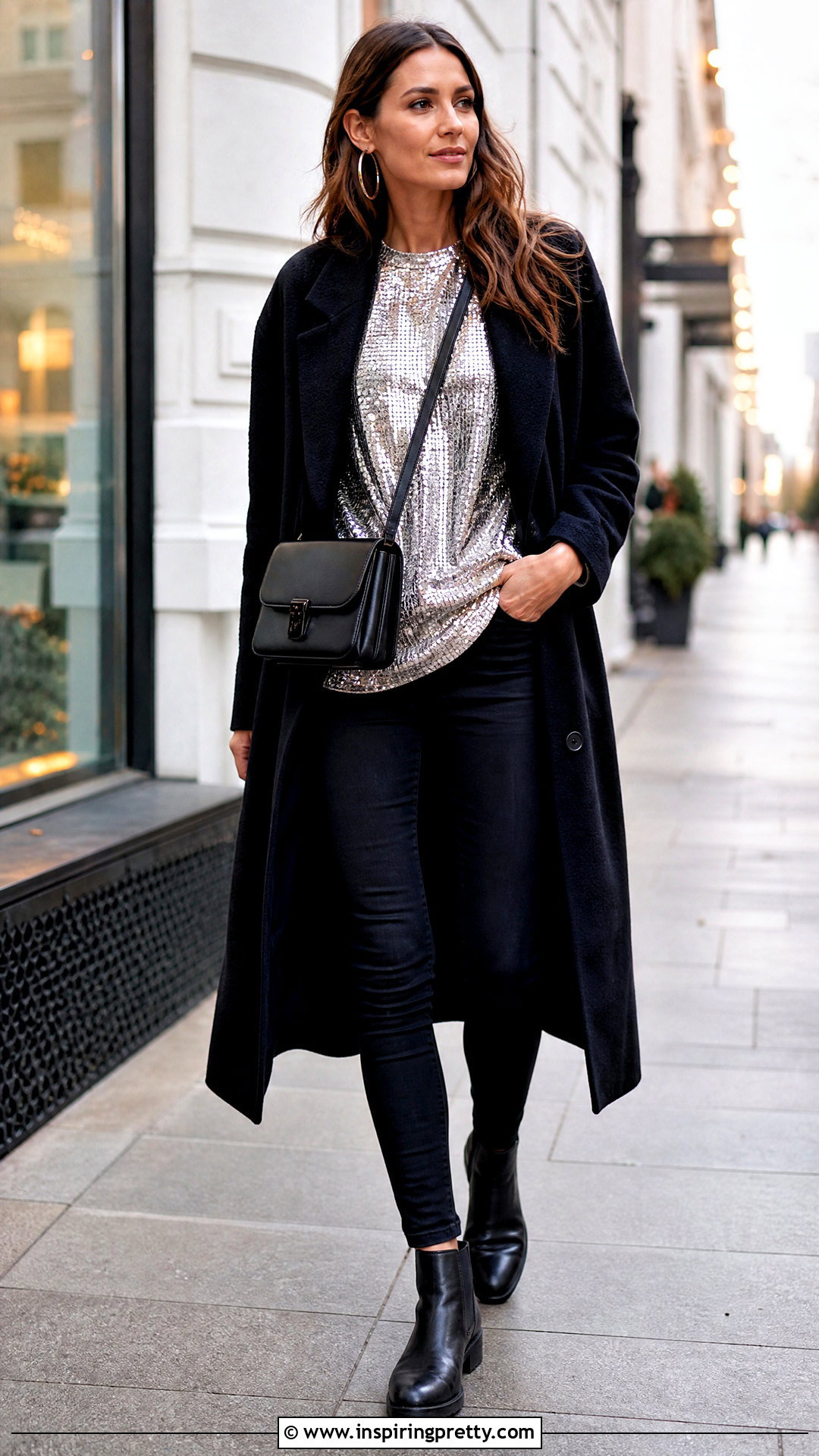 Silver Sequin Oversized Top With Skinny Jeans and Chelsea Boots - 25 silver sequin top with jeans