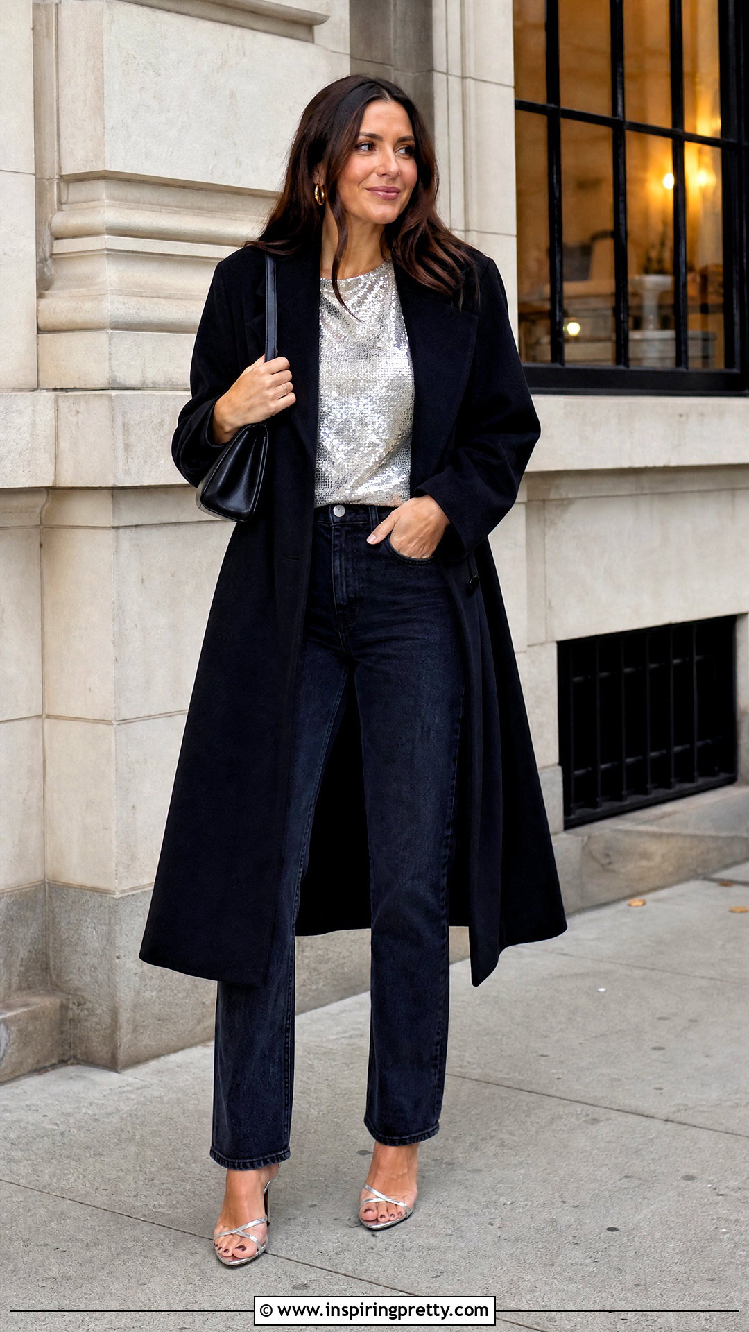 Silver Sequin Top With Straight Leg Jeans - 20 festive sequin top inspirations