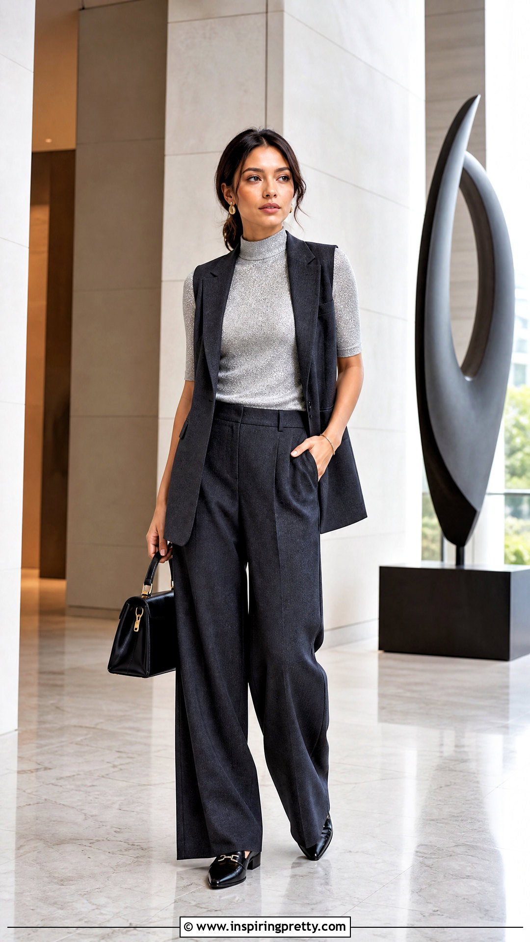 Silver Top Under Tailored Vest - 50 silver top outfit ideas