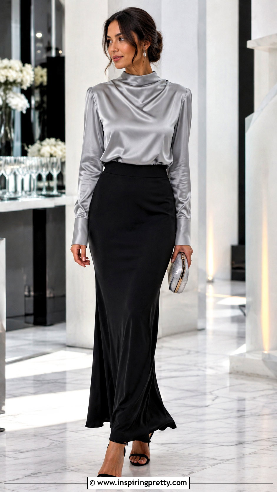 Silver Top With Black Skirt - What Color Top Goes With Black Skirt (25 Ways)