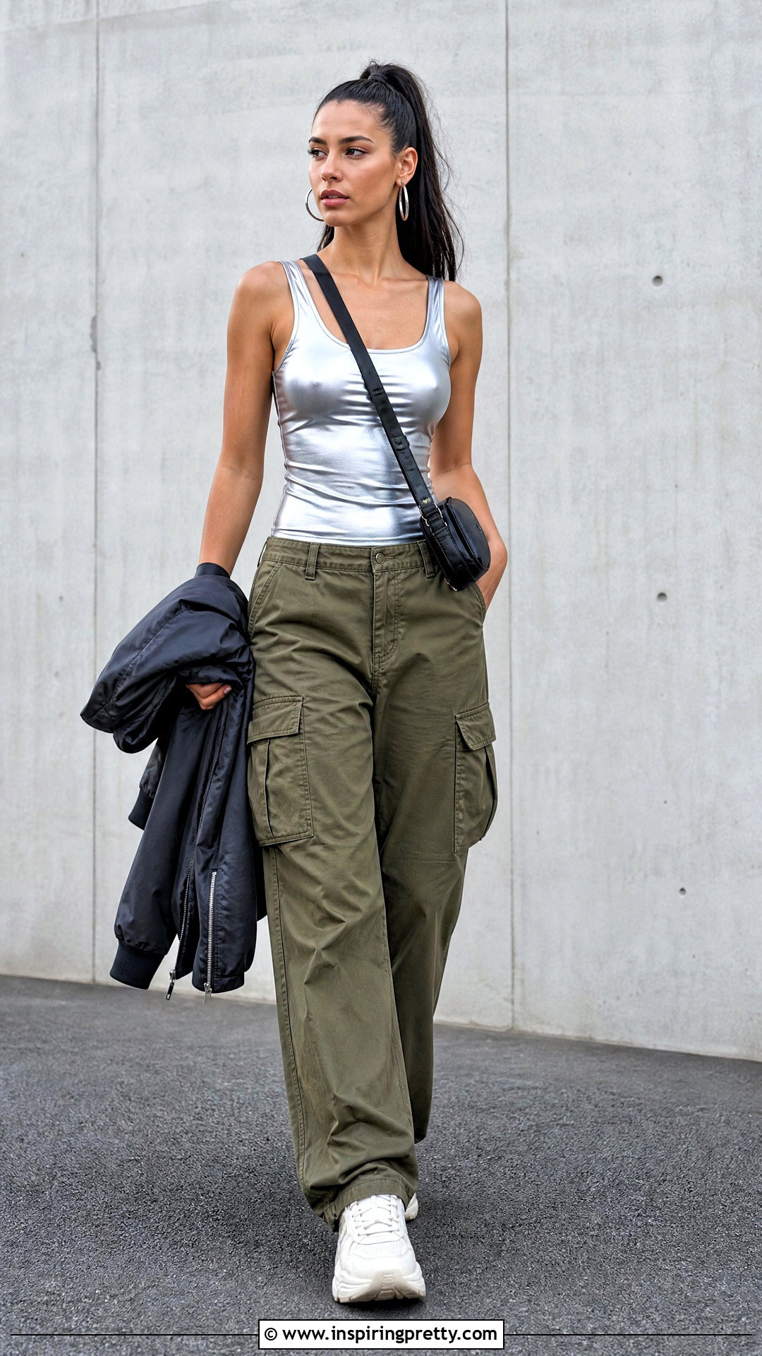 Silver Top With Cargo Pants - 20 Shiny Silver Fashion Top outfit ideas