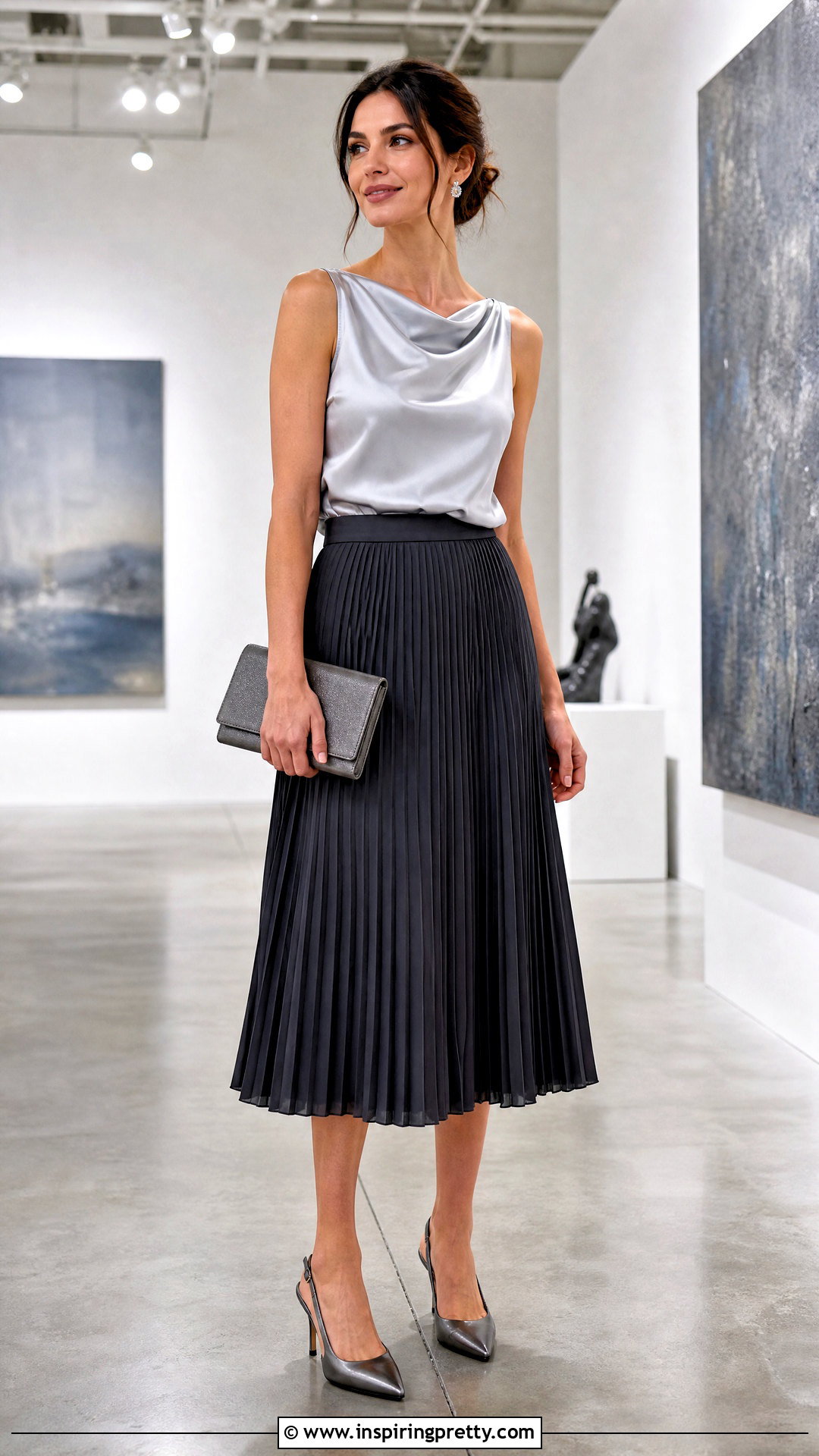 Silver Top With Charcoal Skirt - 50 fancy tops outfit ideas