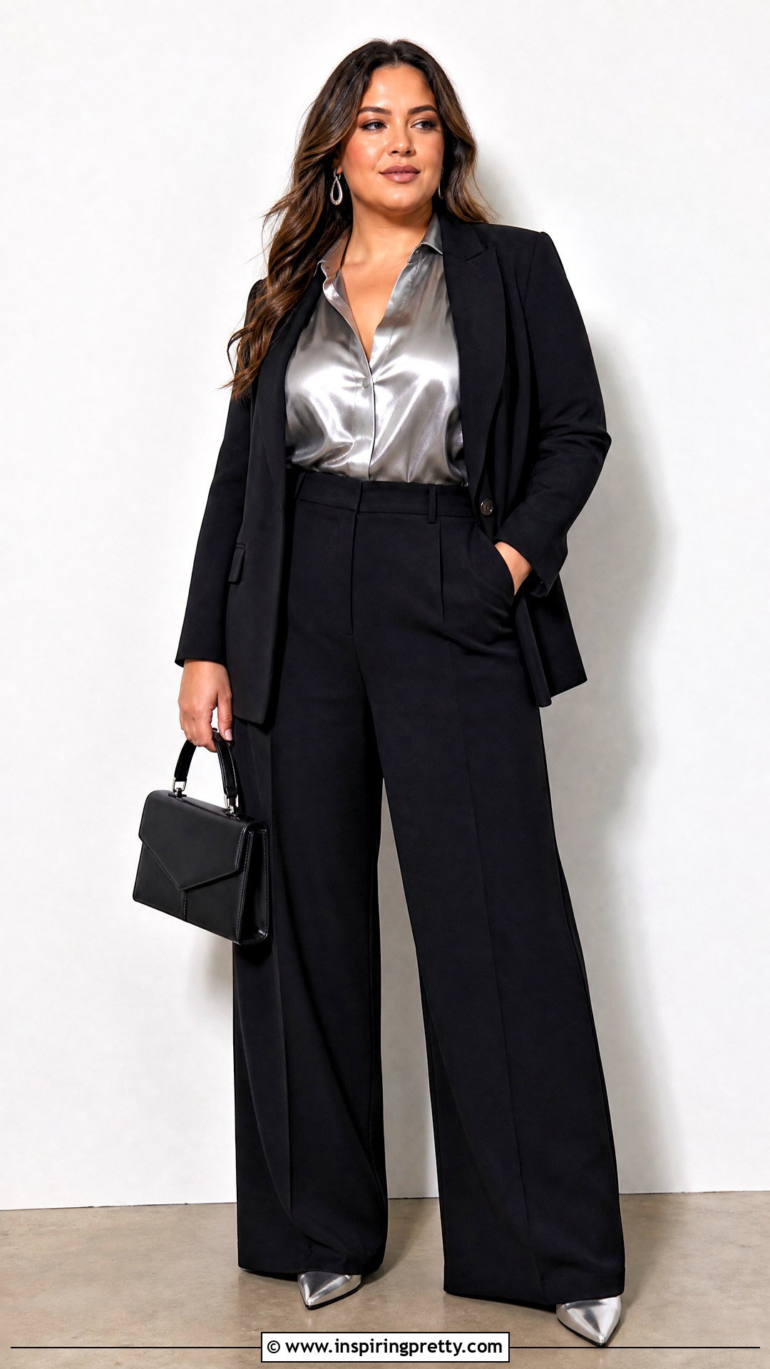 Silver Top With High Waisted Black Pants - 50 silver top outfit ideas