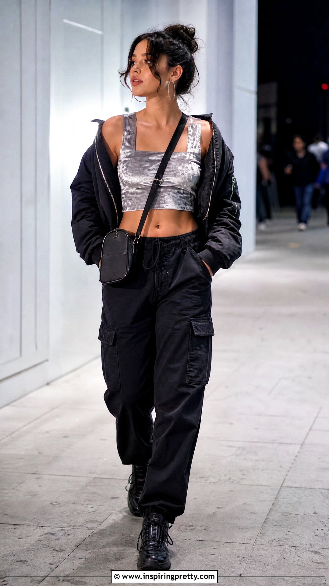 Silver Velvet Top With Black Cargo Pants - 25 silver velvet top outfit ideas