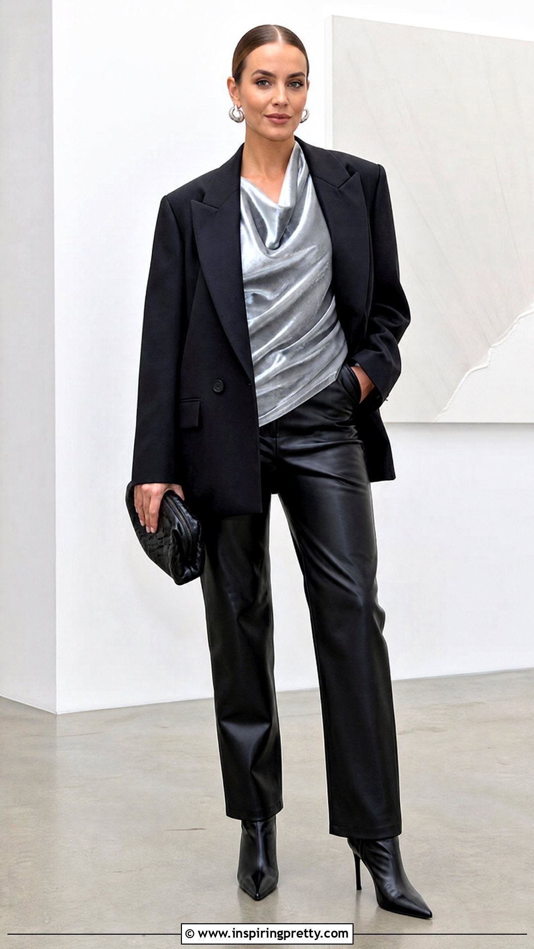 Silver Velvet Top With Black Leather Pants - 25 silver velvet top outfit ideas