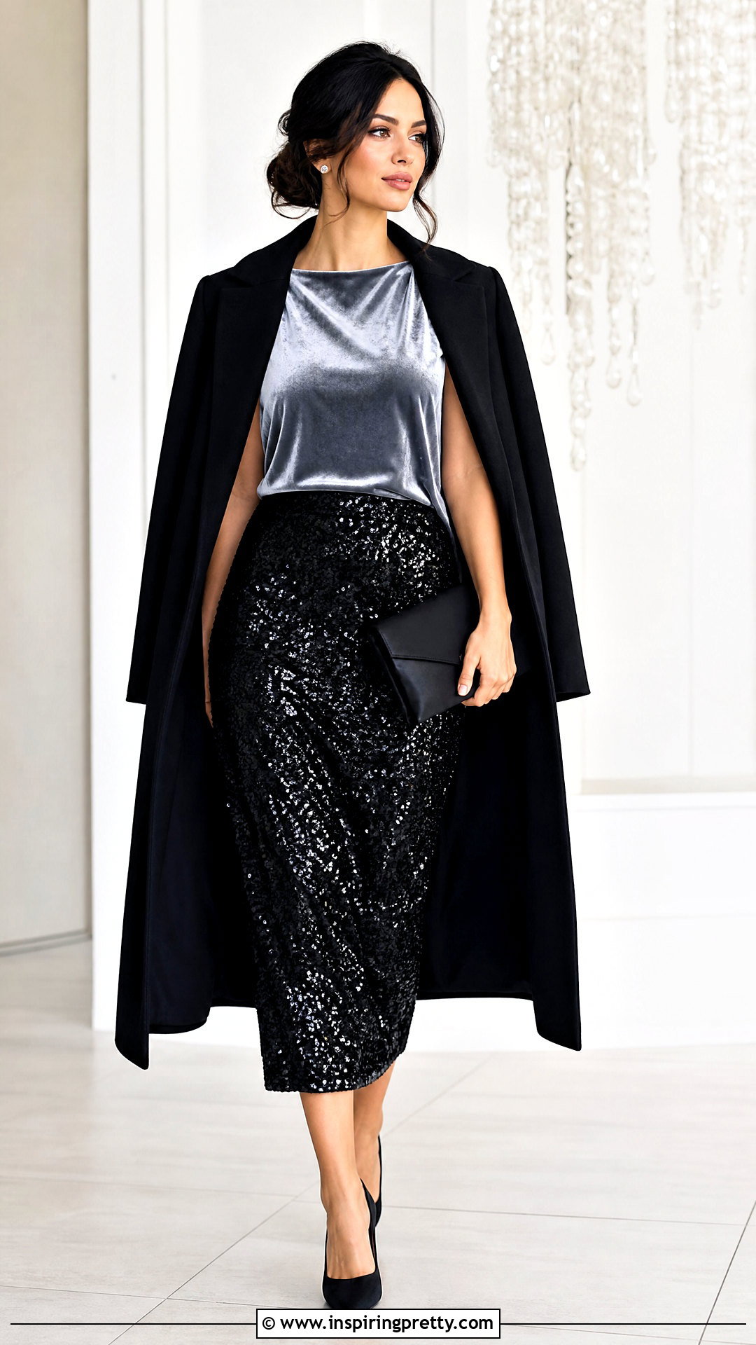 Silver Velvet Top With Black Sequin Skirt - 25 silver velvet top outfit ideas