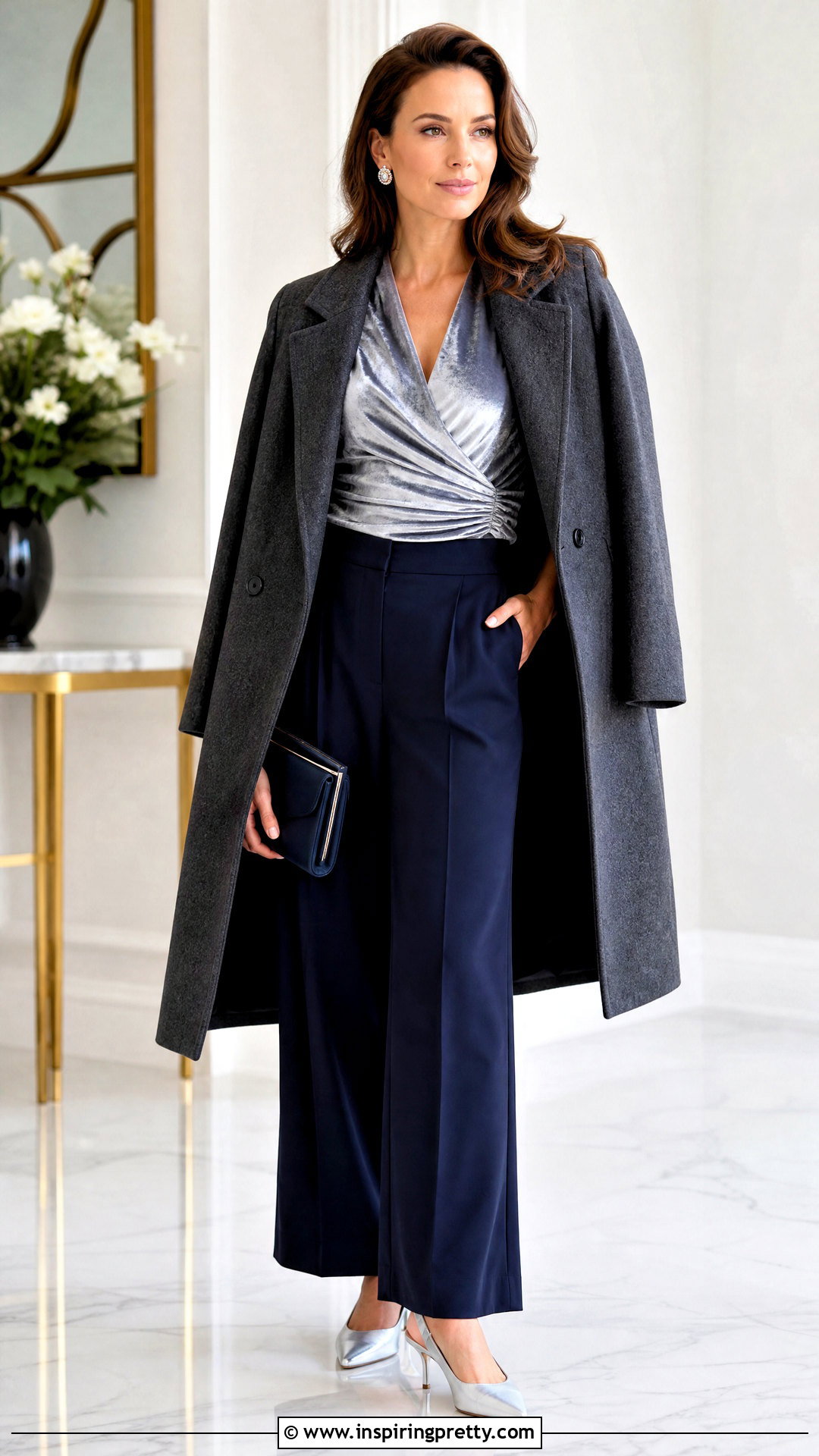 Silver Velvet Top With Navy Trousers - 25 silver velvet top outfit ideas