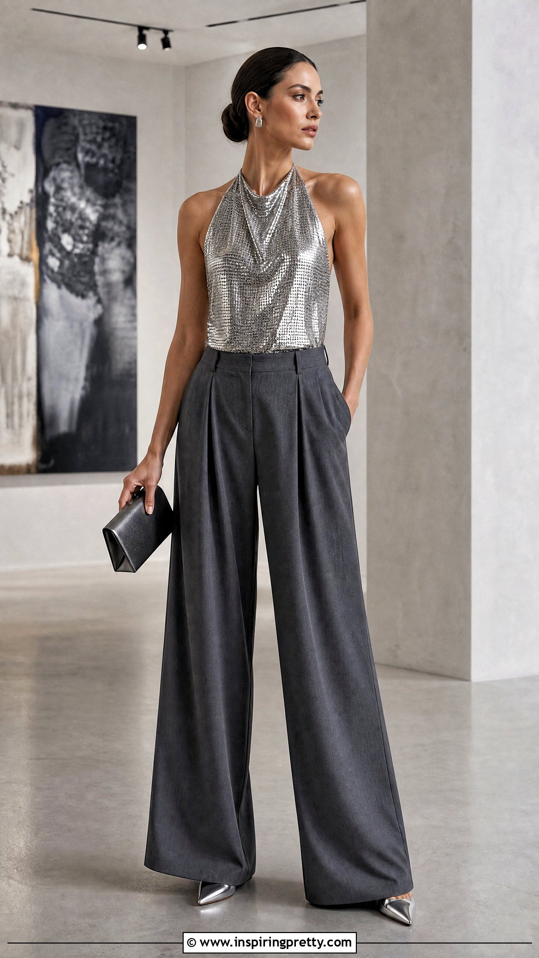 Silver Whiting And Davis Top With Gray Trousers - 20 Whiting And Davis Tops