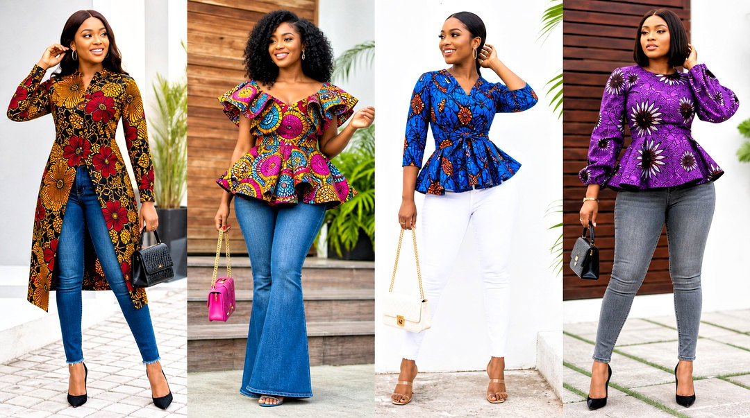50 Simple Ankara Tops With Jeans for Effortless Street Style