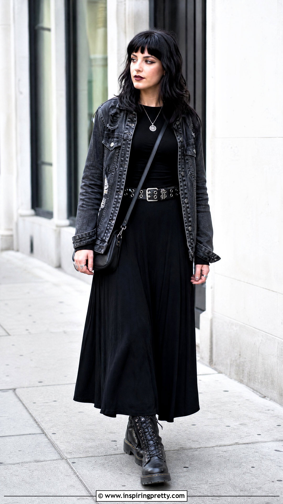 Simple Black Goth Top With Maxi Skirt And Boots - 50 goth tops outfit ideas
