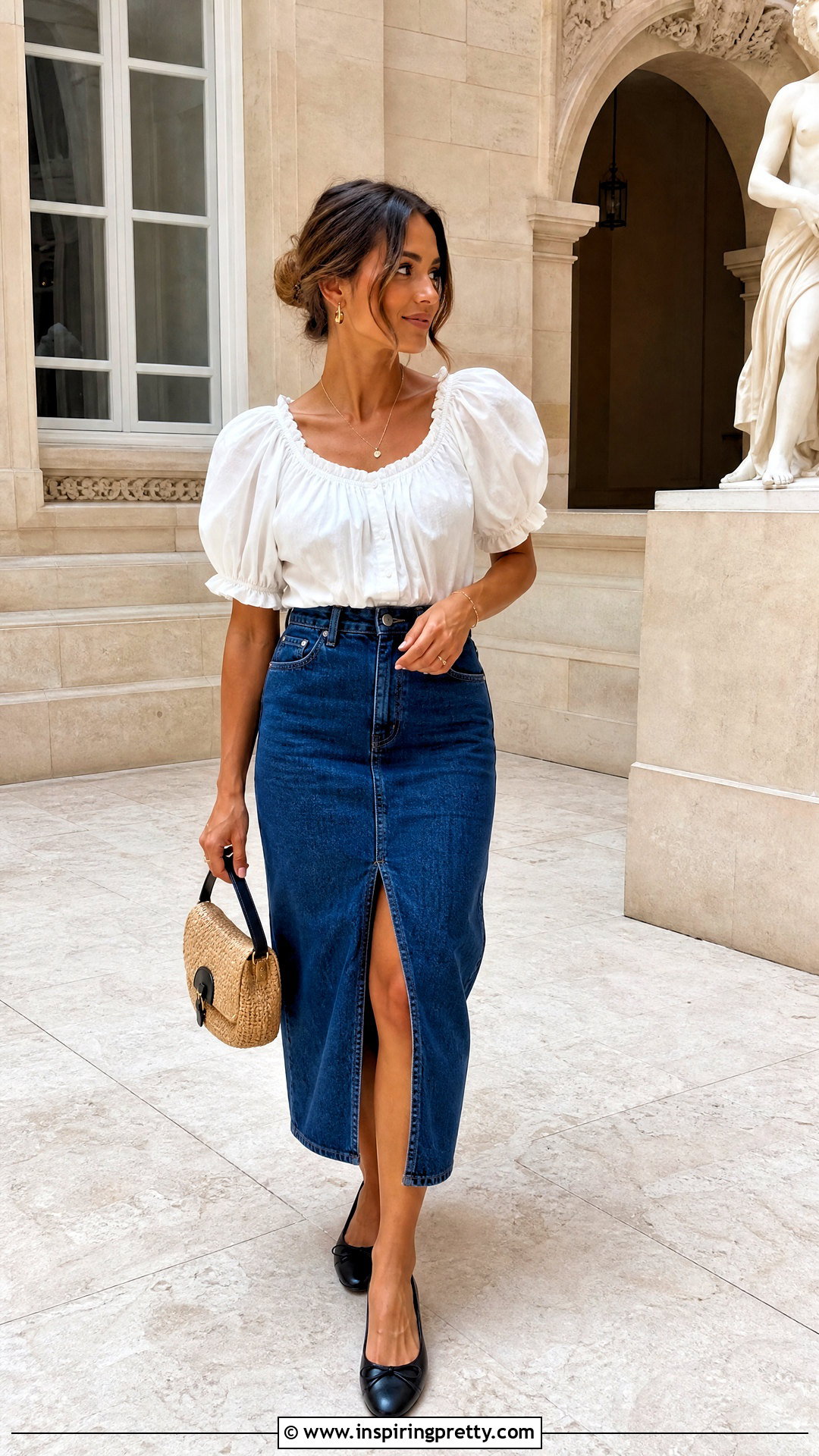 Sincerely Jules Puff Sleeve Top With Denim Midi Skirt - 20 Sincerely Jules Tops outfit ideas