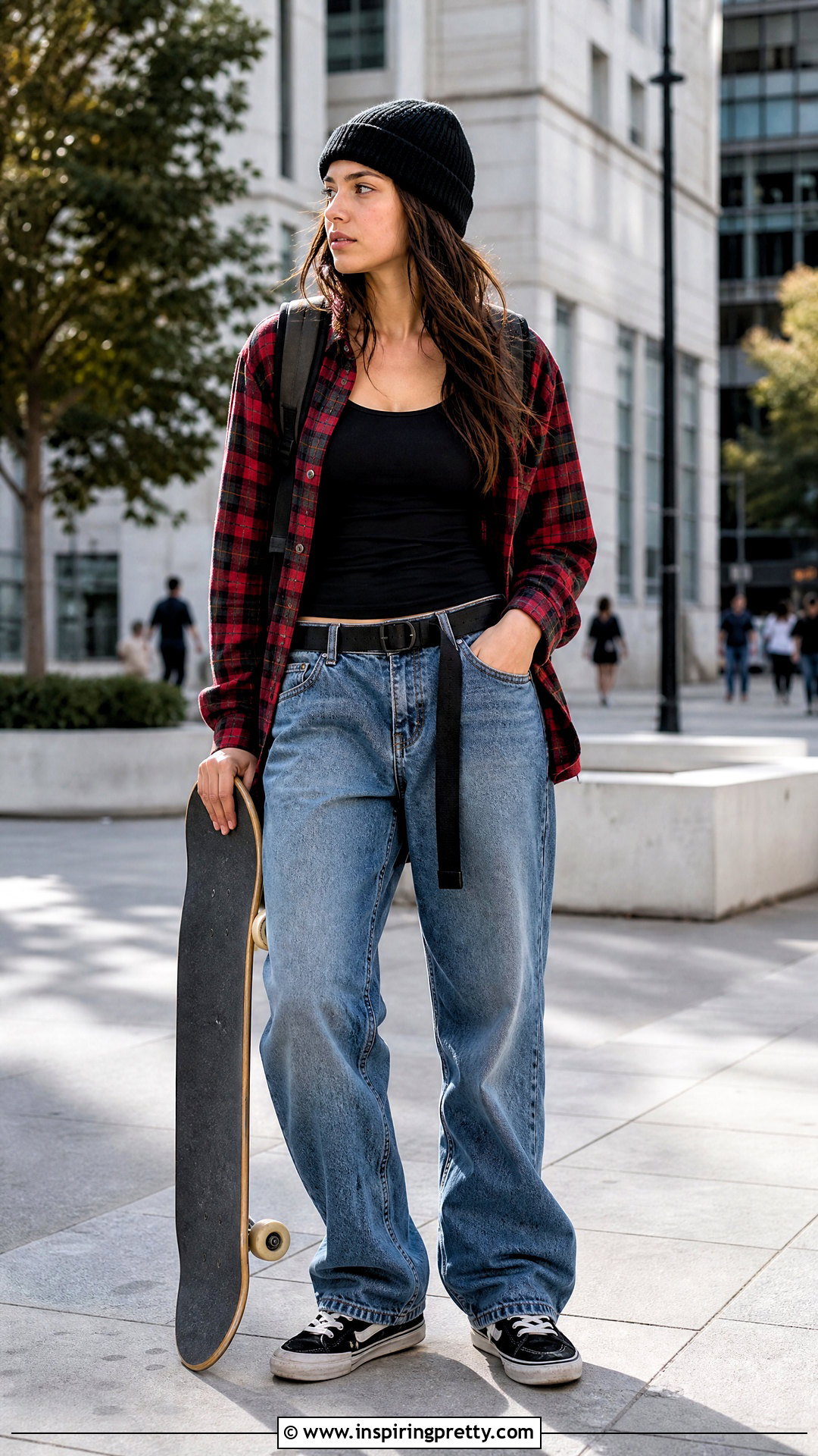 Skater Tank Top With Flannel And Baggy Jeans - 20 skater tank tops outfit ideas