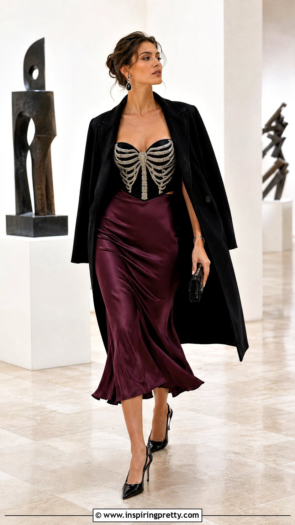 Skeleton Corset Top With A Satin Midi Skirt - 25 skeleton corset top outfit ideas