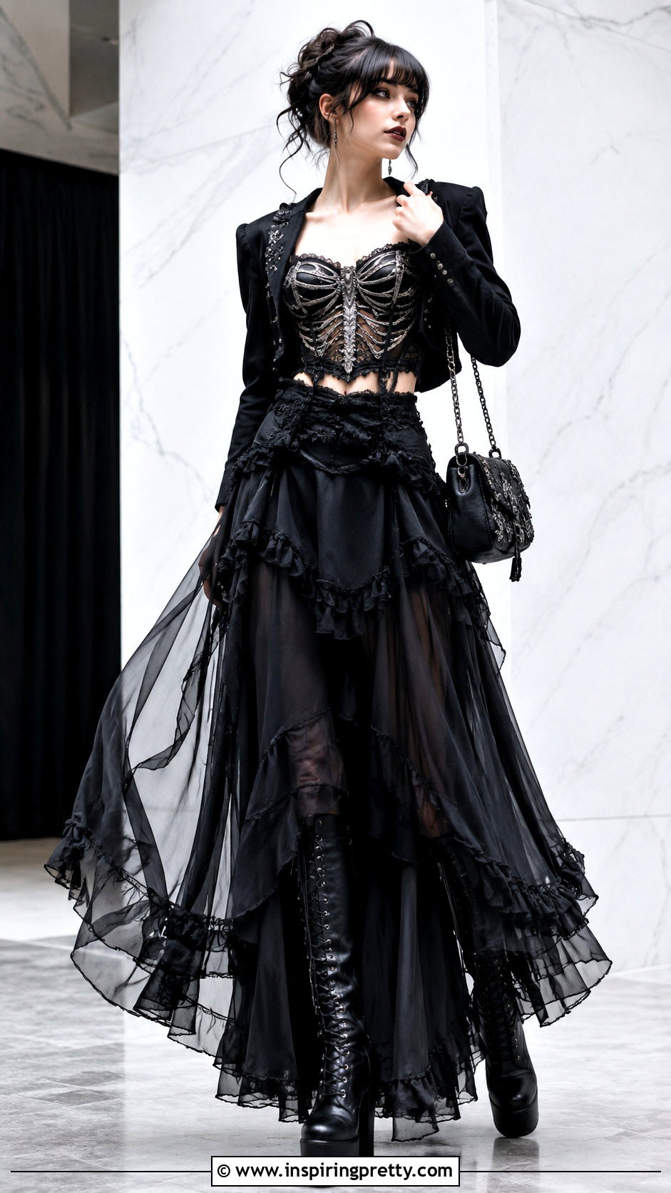 Skeleton Corset Top With A Sheer Maxi Skirt - 25 skeleton corset top outfit ideas